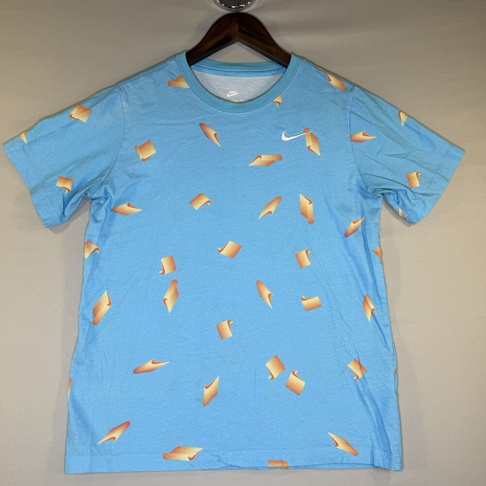 Nike Shirt Men/Boys Tee Baby Blue All Over Print Funky Retro Crew Tshirt see pic